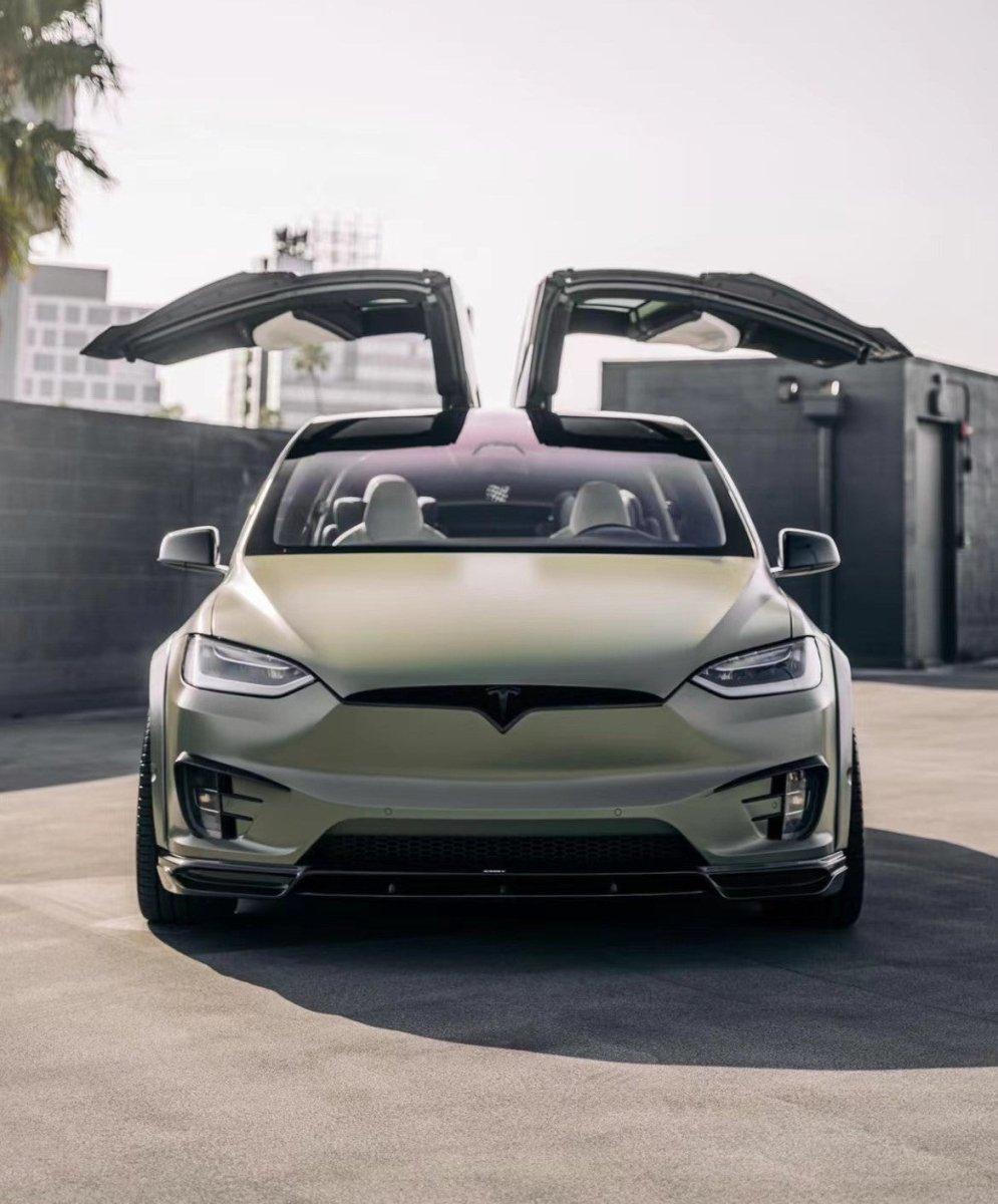 Tesla Model X P100D 100D 90D 75D 60D Performance Long Range Base 2016-2021 with Aftermarket Parts - Front Lip Splitter Carbon Fiber / FRP from CMST Tuning