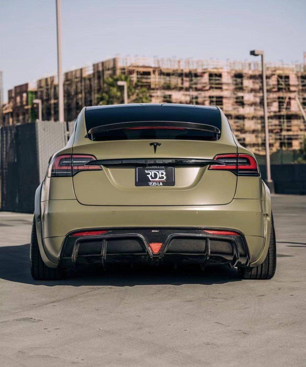 Tesla Model X P100D 100D 90D 75D 60D Performance Long Range Base 2016-2021 with Aftermarket Parts - Rear Trunk Spoiler Carbon Fiber / FRP from CMST Tuning