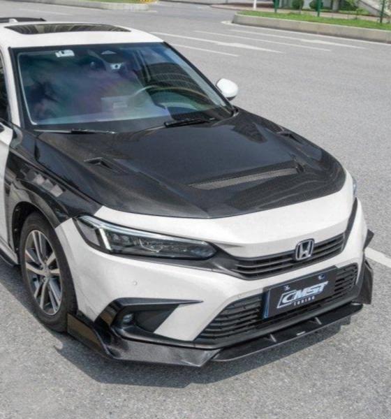 Honda Civic 11th Gen FE1 FE2 FE4 2022-ON with Aftermarket Parts - Front Lip Splitter Carbon Fiber / FRP from CMST Tuning