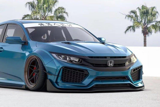 Honda Civic 10th Gen FC1 FC2 FC5 FC6 2016 2017 2018 2019 2020 2021 & Civic 10th Gen FC3 FC4 2017 2018 2019 2020 2021 & Civic 10th Gen FK7 2017 2018 2019 2020 2021 with Aftermarket Parts - Front Bumper & Front Lip Carbon Fiber / FRP from Robot Craftsman