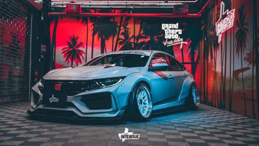 Honda Civic 10th Gen FC1 FC2 FC5 FC6 2016 2017 2018 2019 2020 2021 & Civic 10th Gen FC3 FC4 2017 2018 2019 2020 2021 & Civic 10th Gen FK7 2017 2018 2019 2020 2021 with Aftermarket Parts - Front Bumper & Front Lip Carbon Fiber / FRP from Robot Craftsman