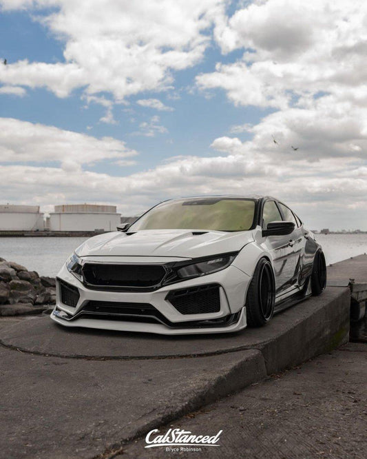 Honda Civic 10th Gen FC1 FC2 FC5 FC6 2016 2017 2018 2019 2020 2021 & Civic 10th Gen FC3 FC4 2017 2018 2019 2020 2021 & Civic 10th Gen FK7 2017 2018 2019 2020 2021 with Aftermarket Parts - Front Bumper & Front Lip Carbon Fiber / FRP from Robot Craftsman