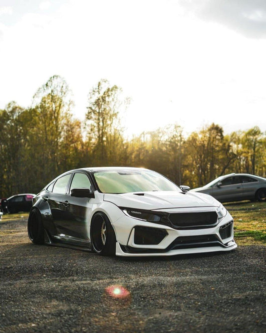 Honda Civic 10th Gen FC1 FC2 FC5 FC6 2016 2017 2018 2019 2020 2021 & Civic 10th Gen FC3 FC4 2017 2018 2019 2020 2021 & Civic 10th Gen FK7 2017 2018 2019 2020 2021 with Aftermarket Parts - Front Bumper & Front Lip Carbon Fiber / FRP from Robot Craftsman