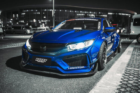 Honda Civic 10th Gen FC1 FC2 FC5 FC6 2016 2017 2018 2019 2020 2021 & Civic 10th Gen FC3 FC4 2017 2018 2019 2020 2021 & Civic 10th Gen FK7 2017 2018 2019 2020 2021 with Aftermarket Parts - Front Bumper & Front Lip Carbon Fiber / FRP from Robot Craftsman