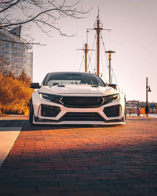 Honda Civic 10th Gen FC1 FC2 FC5 FC6 2016 2017 2018 2019 2020 2021 & Civic 10th Gen FC3 FC4 2017 2018 2019 2020 2021 & Civic 10th Gen FK7 2017 2018 2019 2020 2021 with Aftermarket Parts - Front Bumper & Front Lip Carbon Fiber / FRP from Robot Craftsman