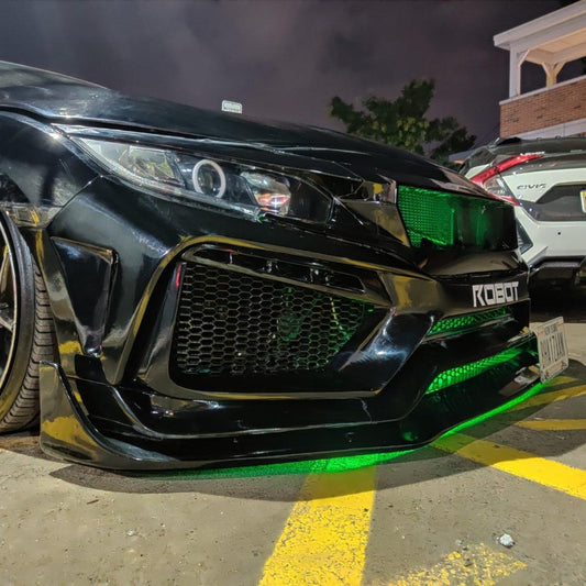 Honda Civic 10th Gen FC1 FC2 FC5 FC6 2016 2017 2018 2019 2020 2021 & Civic 10th Gen FC3 FC4 2017 2018 2019 2020 2021 & Civic 10th Gen FK7 2017 2018 2019 2020 2021 with Aftermarket Parts - Front Bumper & Front Lip Carbon Fiber / FRP from Robot Craftsman