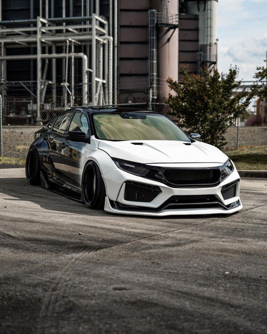 Honda Civic 10th Gen FC1 FC2 FC5 FC6 2016 2017 2018 2019 2020 2021 & Civic 10th Gen FC3 FC4 2017 2018 2019 2020 2021 & Civic 10th Gen FK7 2017 2018 2019 2020 2021 with Aftermarket Parts - Front Bumper & Front Lip Carbon Fiber / FRP from Robot Craftsman