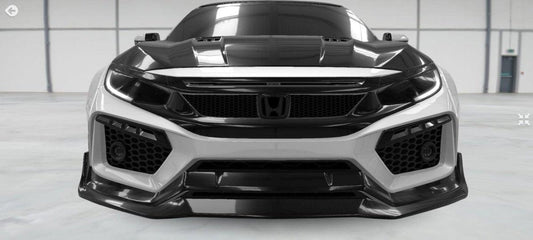Honda Civic 10th Gen FC1 FC2 FC5 FC6 2016 2017 2018 2019 2020 2021 & Civic 10th Gen FC3 FC4 2017 2018 2019 2020 2021 & Civic 10th Gen FK7 2017 2018 2019 2020 2021 with Aftermarket Parts - Front Bumper & Front Lip Carbon Fiber / FRP from Robot Craftsman