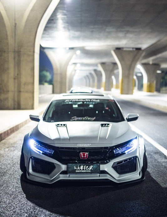 Honda Civic 10th Gen FC1 FC2 FC5 FC6 2016 2017 2018 2019 2020 2021 & Civic 10th Gen FC3 FC4 FK7 2017 2018 2019 2020 2021 with Aftermarket Parts - V1 Hood Bonnet Carbon Fiber / FRP from Robot Craftsman