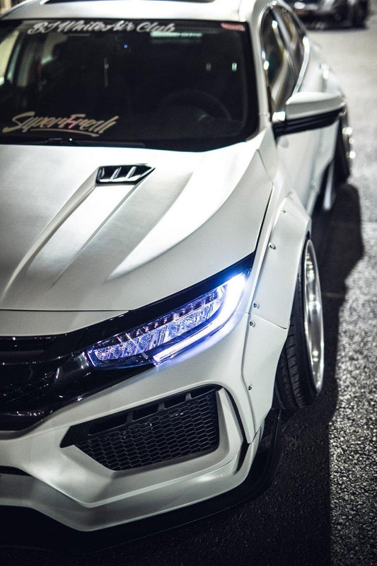 Honda Civic 10th Gen FC1 FC2 FC5 FC6 2016 2017 2018 2019 2020 2021 & Civic 10th Gen FC3 FC4 FK7 2017 2018 2019 2020 2021 with Aftermarket Parts - V1 Hood Bonnet Carbon Fiber / FRP from Robot Craftsman