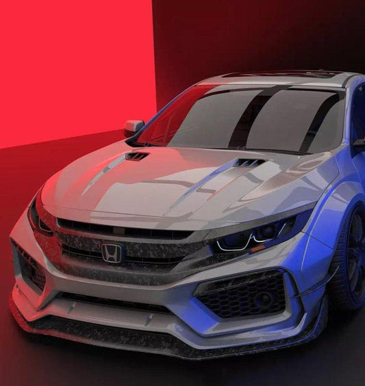 Honda Civic 10th Gen FC1 FC2 FC5 FC6 2016 2017 2018 2019 2020 2021 & Civic 10th Gen FC3 FC4 FK7 2017 2018 2019 2020 2021 with Aftermarket Parts - V1 Hood Bonnet Carbon Fiber / FRP from Robot Craftsman