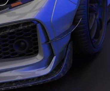 Honda Civic 10th Gen FC1 FC2 FC5 FC6 2016 2017 2018 2019 2020 2021 & Civic 10th Gen FC3 FC4 2017 2018 2019 2020 2021 & Civic 10th Gen FK7 2017 2018 2019 2020 2021 (compatible with ROBOT CRAFTSMAN front bumper with widebody kit) with Aftermarket Parts - Front Bumper Canards Carbon Fiber / FRP from Robot Craftsman
