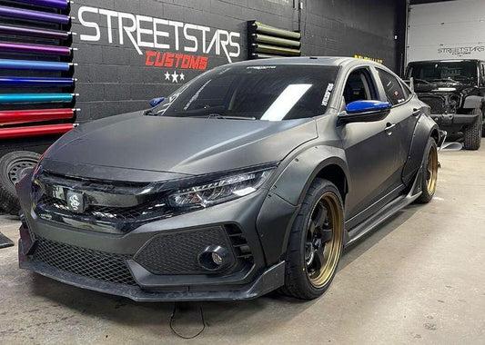 Honda Civic 10th Gen FC1 FC2 FC5 FC6 2016 2017 2018 2019 2020 2021 & Civic 10th Gen FK7 2017 2018 2019 2020 2021 (compatible with both OEM width and ROBOT CRAFTSMAN widebody) with Aftermarket Parts - Side Skirts Carbon Fiber / FRP from Robot Craftsman