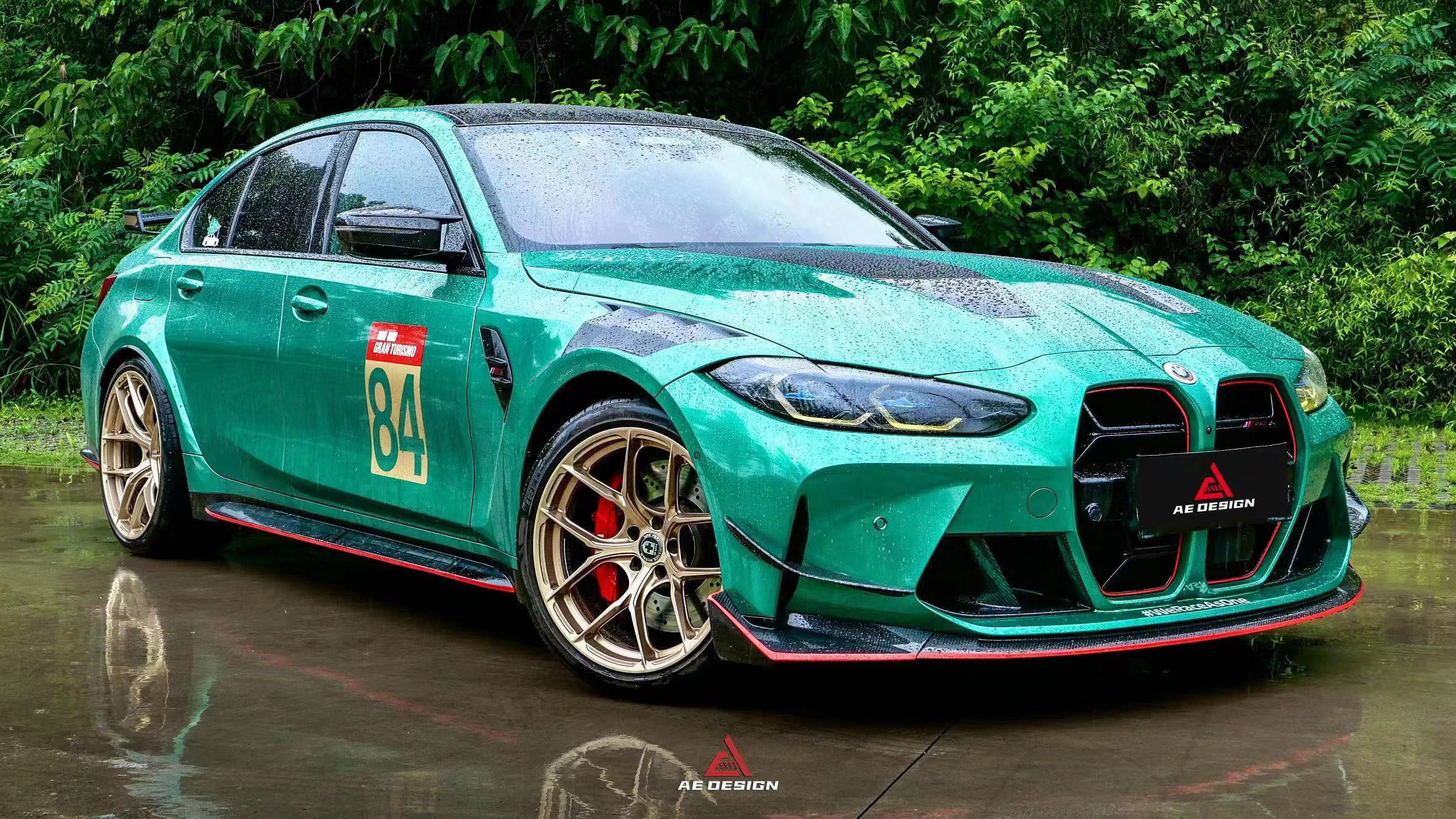 BMW M3 G80 G81 2021 2022 2023 2024 & M4 G82 G83 2021 2022 2023 2024 with Aftermarket Parts - AE Style Front Canards?Carbon Fiber?from ArmorExtend
