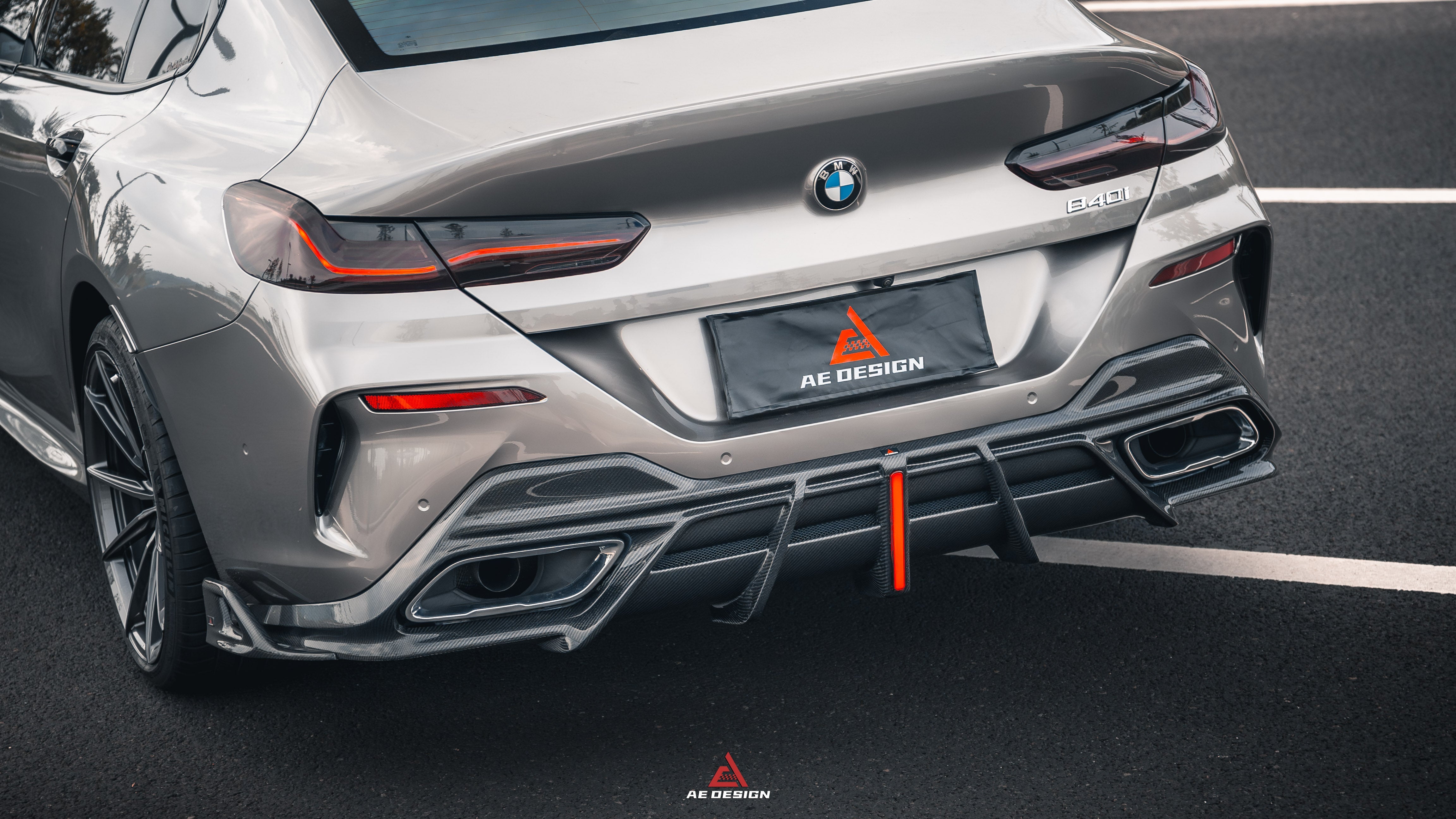 BMW 8 Series M850i 840i (With M-Package Bumper) G14 G15 G16 2018 2019 2020 2021 2022 2023 2024 with Aftermarket Parts - AE Rear Diffuser & Canards?Carbon Fiber from?ArmorExtend