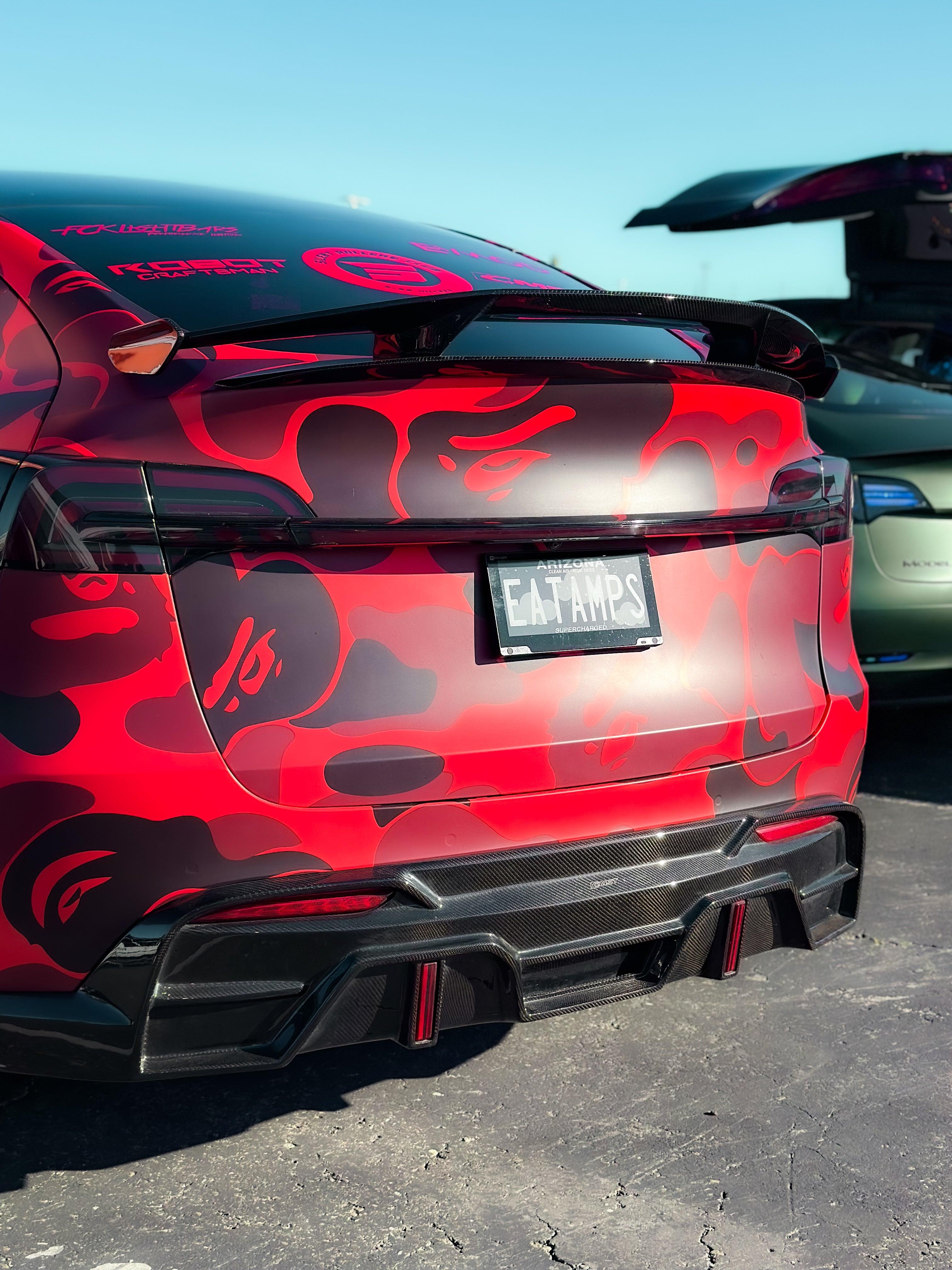 Tesla Model Y Performance AWD Long Range RWD Standard 2020-ON with Aftermarket Parts - V4 With Tow Hook Access Style Rear Diffuser Carbon Fiber / FRP from CMST Tuning