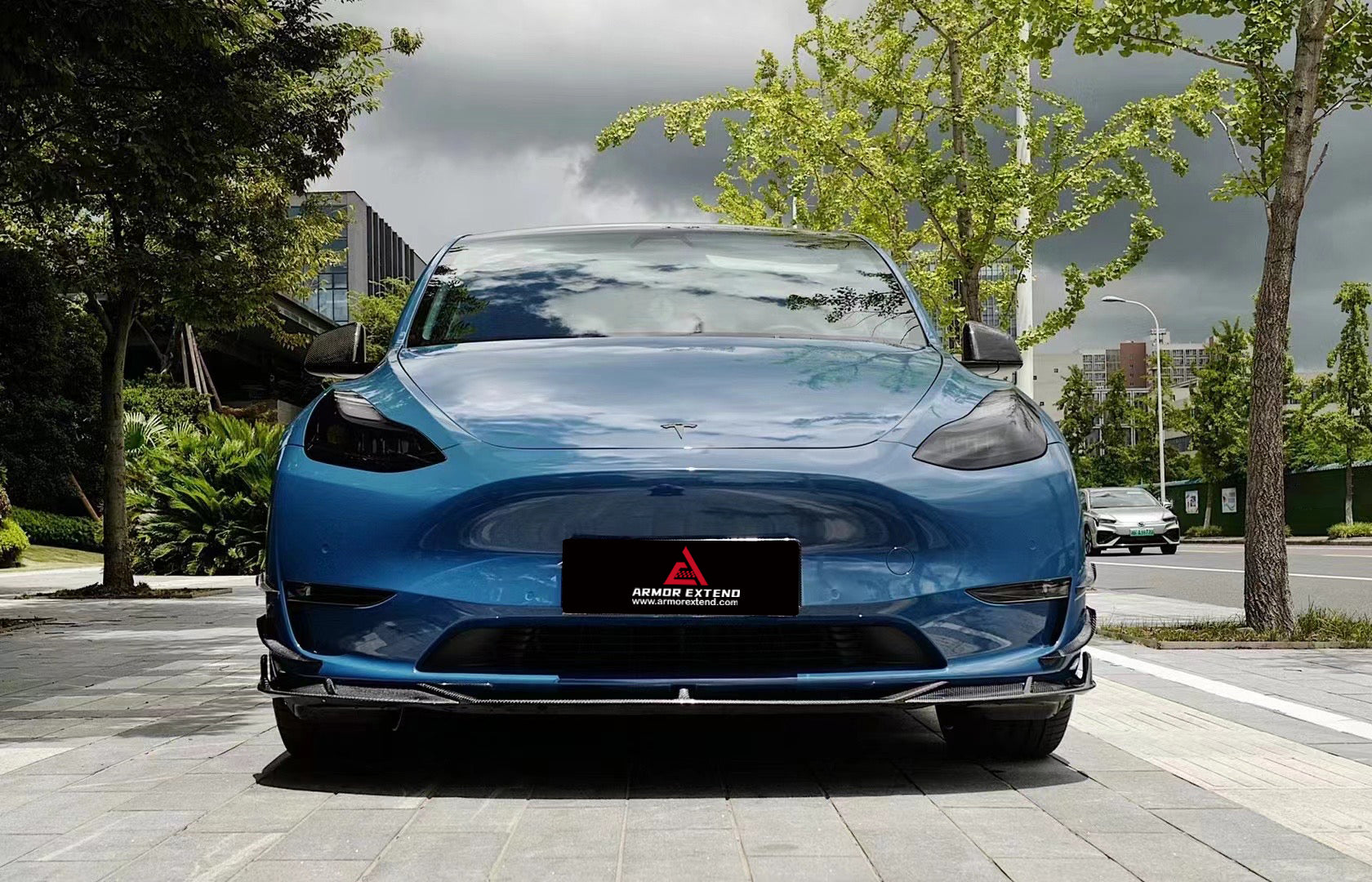 Tesla Model Y 2020 2021 2022 2023 2024 2025 with Aftermarket Parts - AE Style Front Canards Carbon Fiber from ArmorExtend