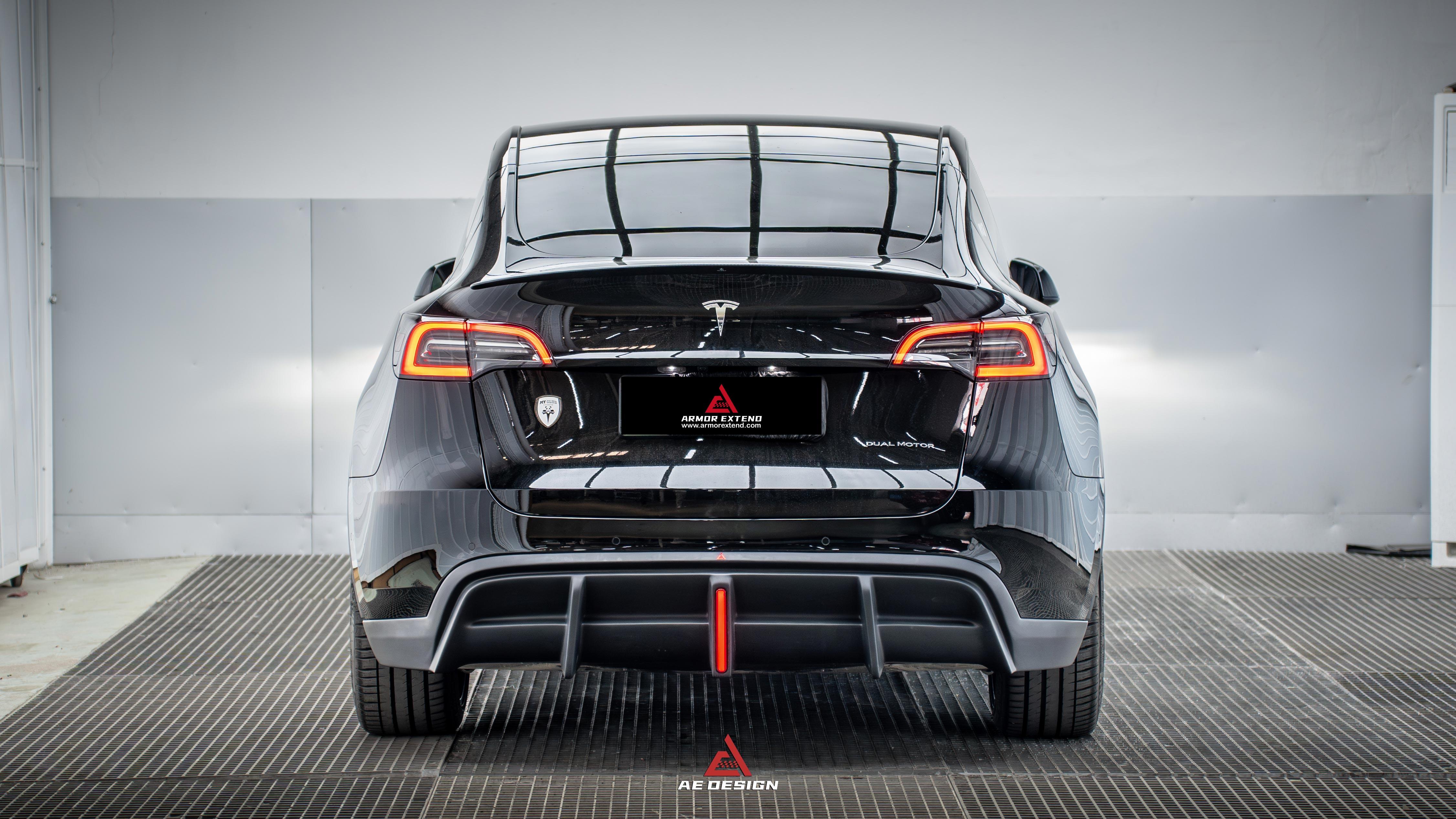 Tesla Model Y 2021 2022 2023 2024 with Aftermarket Parts - Plustic Style?Rear Diffuser ABS from ?ArmorExtend