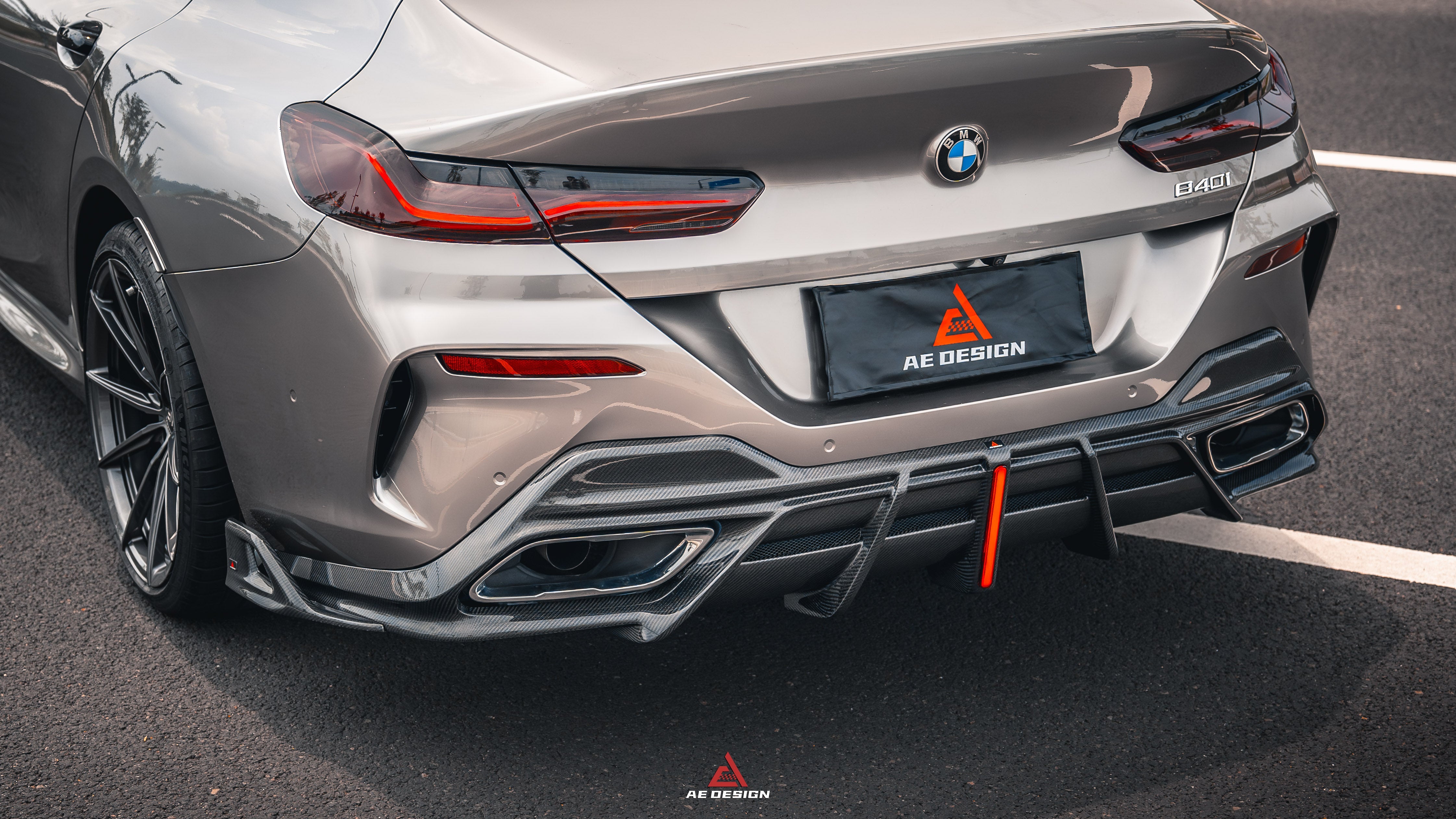 BMW 8 Series M850i 840i (With M-Package Bumper) G14 G15 G16 2018 2019 2020 2021 2022 2023 2024 with Aftermarket Parts - AE Rear Diffuser & Canards?Carbon Fiber from?ArmorExtend