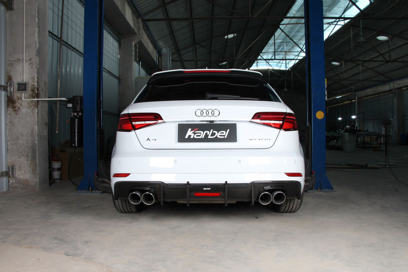 Audi S3 A3 (with S-bumper) 8V.5 2017 2018 2019 2020 With Aftermarket Parts - With LED Light Style Rear Diffuser Pre-preg Carbon Fiber from Karbel Carbon