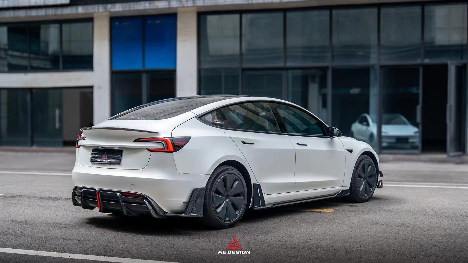 Tesla Model 3 Highland / Performance 2024-ON with Aftermarket Parts - AE Style Rear Diffuser & Canards Carbon Fiber from?ArmorExtend