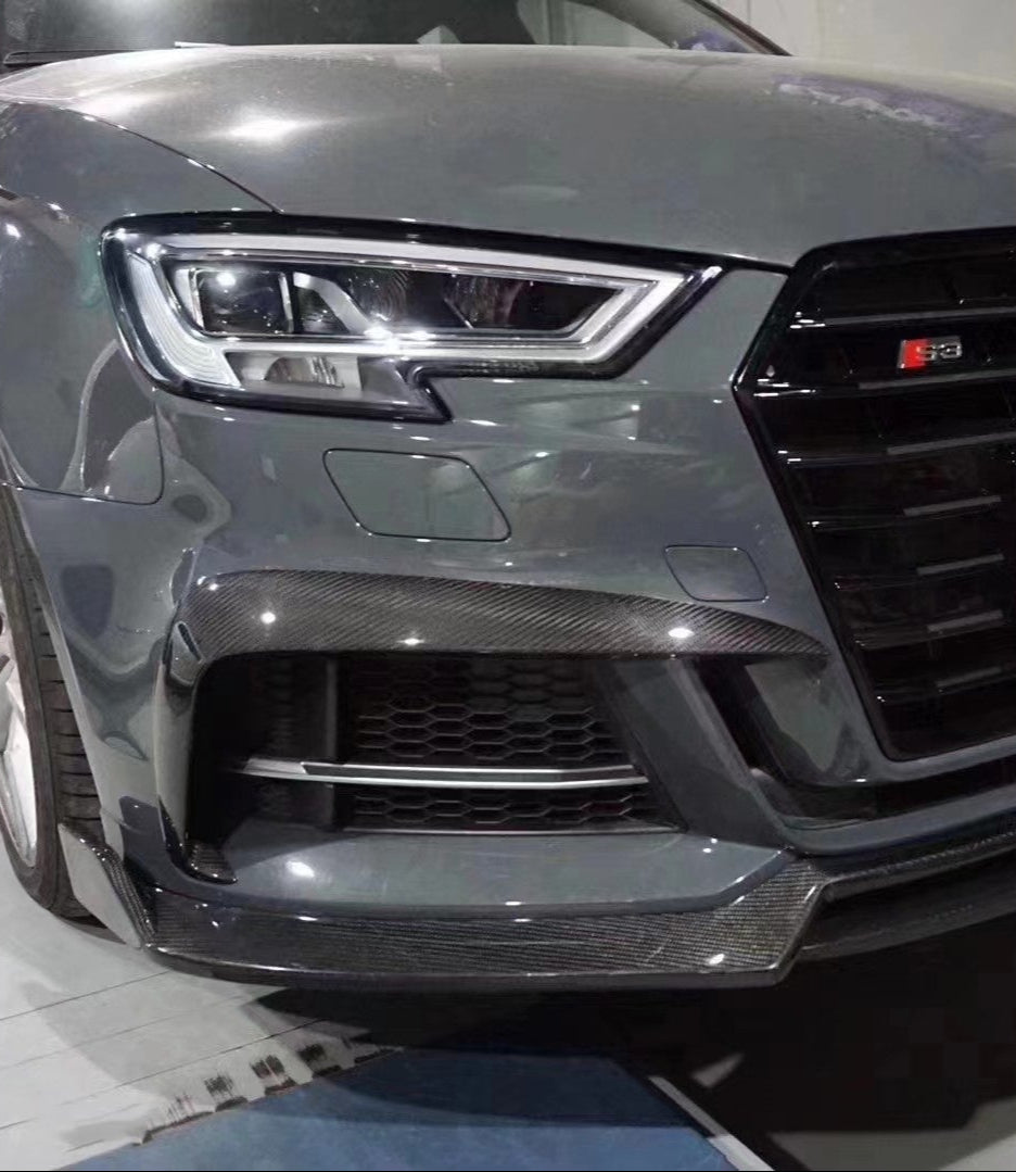 Audi S3 A3 (with S-bumper) 8.5V 2017 2018 2019 2020 with Aftermarket Parts - Upper Valences Pre-preg Carbon Fiber from Karbel Carbon