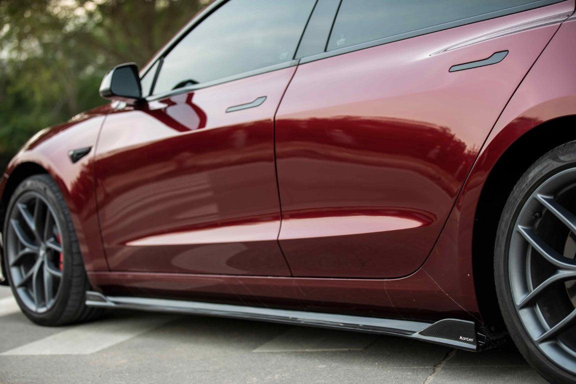Tesla Model 3 / Performance 2017 2018 2019 2020 2021 2022 2023 with Aftermarket Parts - Side Skirts Pre-preg Carbon Fiber from TAKD Carbon