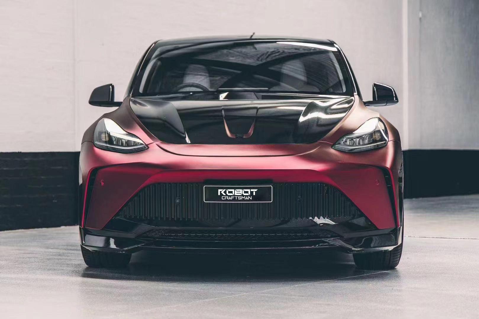 Tesla Model Y Performance AWD Long Range RWD Standard 2020 2021 2023 2024 with Aftermarket Parts - "STARSHIP" Stage 1 Corner Lip (2 pcs) & Stage 2 Corner Lip (4 pcs) & Front Bumper Carbon Fiber from Robot Craftsman