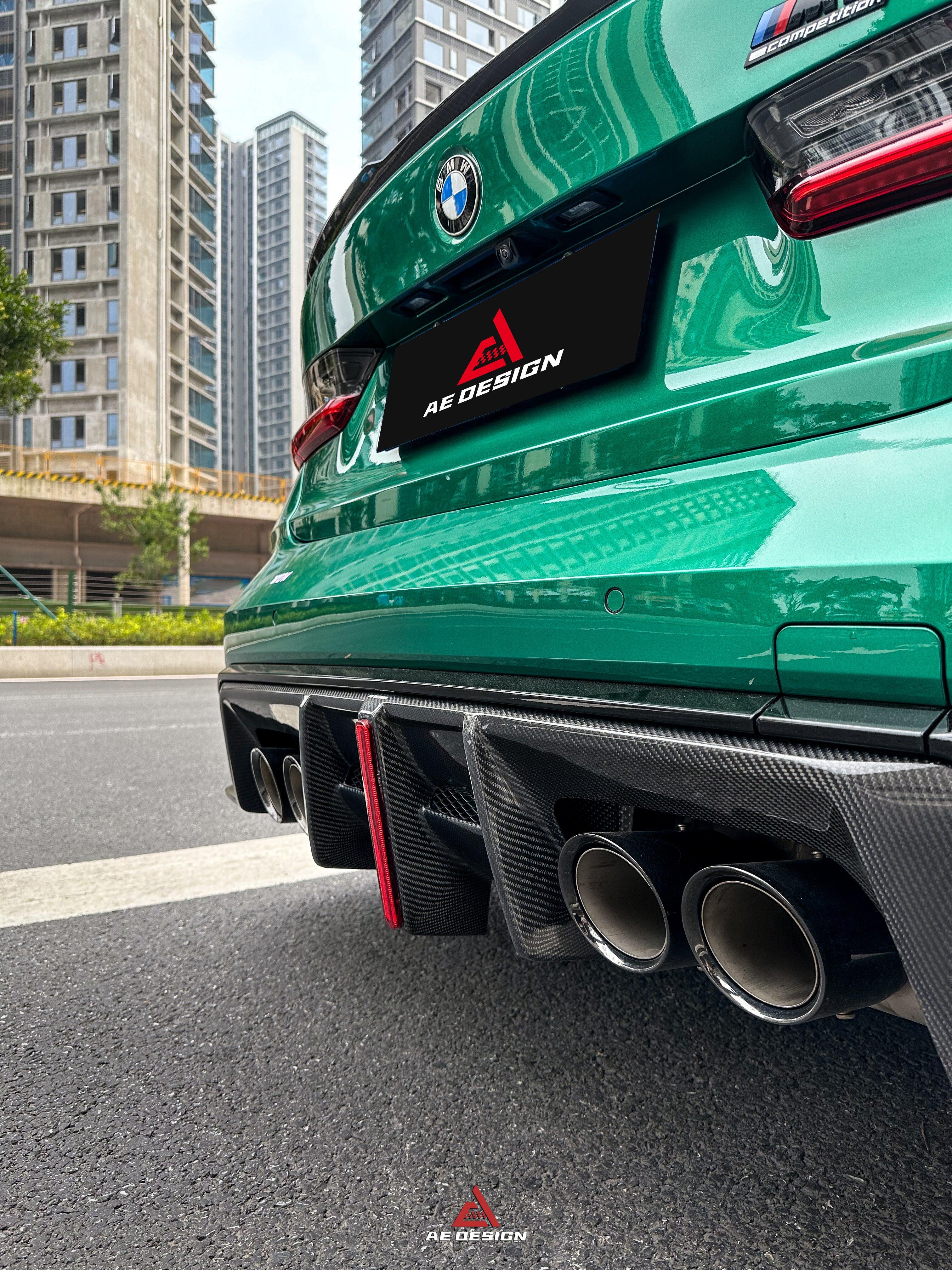 BMW M3 G80 G81 2021 2022 2023 2024 & M4 G82 G83 2021 2022 2023 2024 with Aftermarket Parts - AE V2 Style?Rear Diffuser & Canards Carbon Fiber from ?ArmorExtend