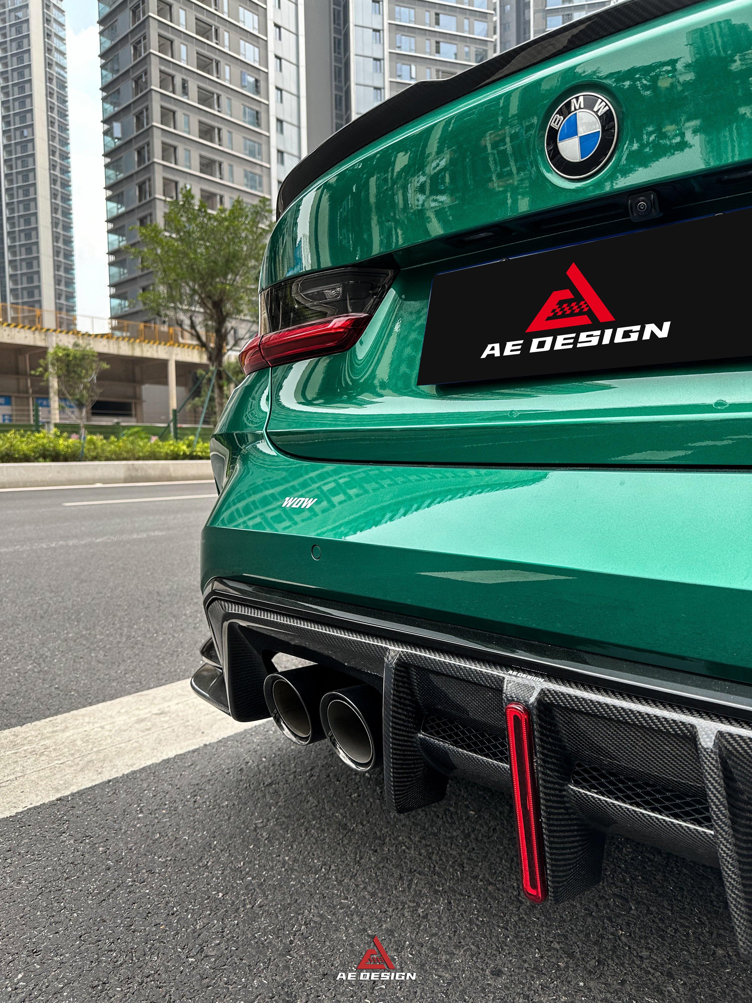 BMW M3 G80 G81 2021 2022 2023 2024 & M4 G82 G83 2021 2022 2023 2024 with Aftermarket Parts - AE V2 Style?Rear Diffuser & Canards Carbon Fiber from ?ArmorExtend