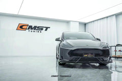 Tesla Model Y Performance AWD Long Range RWD Standard 2020-ON with Aftermarket Parts - V5 Style Front Lip Splitter Carbon Fiber / FRP from CMST Tuning