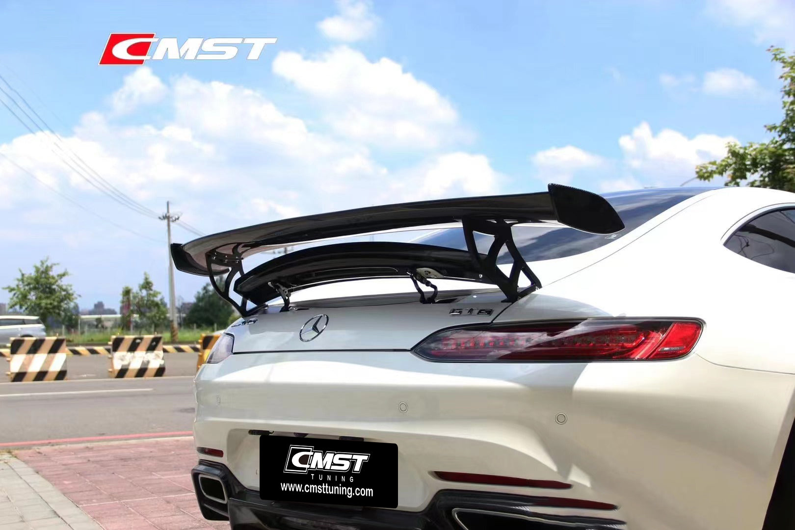 Mercedes Benz AMG GT Base GTS GTC C190 2016-2021 with Aftermarket Parts - V2 Style Carbon Fiber & FRP Rear Spoiler Wing from CMST Tuning