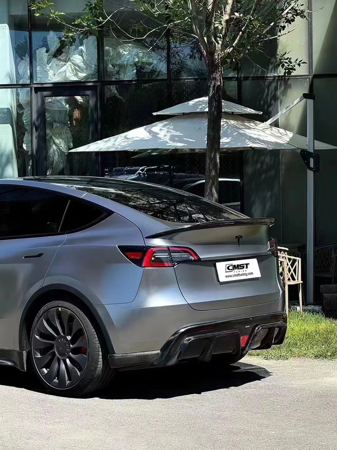 Tesla Model Y Performance AWD Long Range RWD Standard 2020-ON with Aftermarket Parts - V1 Style Rear Trunk Spoiler Carbon Fiber / FRP from CMST Tuning