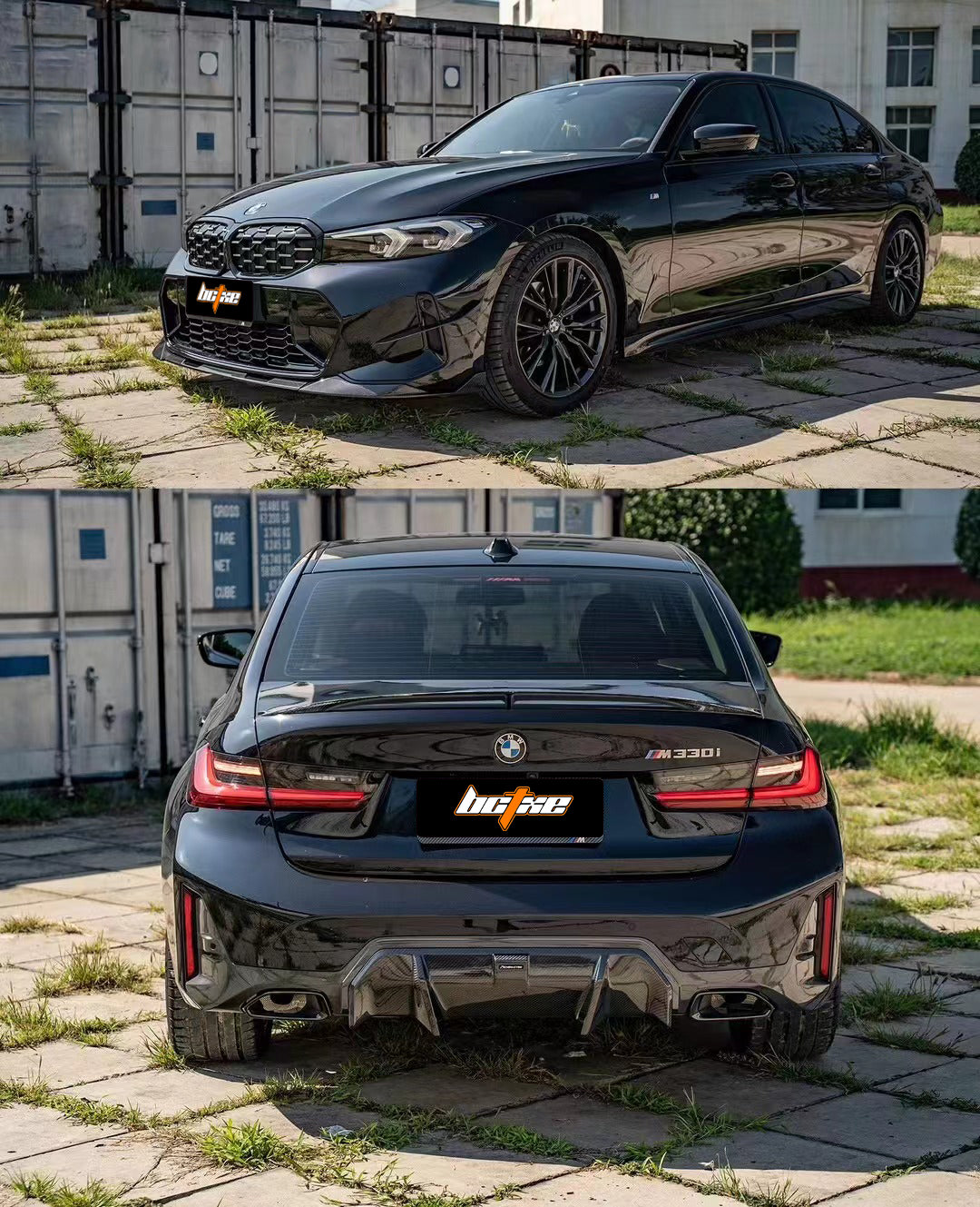 BMW 3 Series 330i (with M-package bumper, does not fit base model) M340i G20 G21 LCI 2023 2024 with Aftermarket Parts - Rear Diffuser Pre-preg Carbon Fiber from BCTXE Tuning