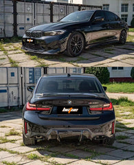 BMW 3 Series 330i (with M-package bumper, does not fit base model) M340i G20 G21 LCI 2023 2024 with Aftermarket Parts - Rear Diffuser Pre-preg Carbon Fiber from BCTXE Tuning
