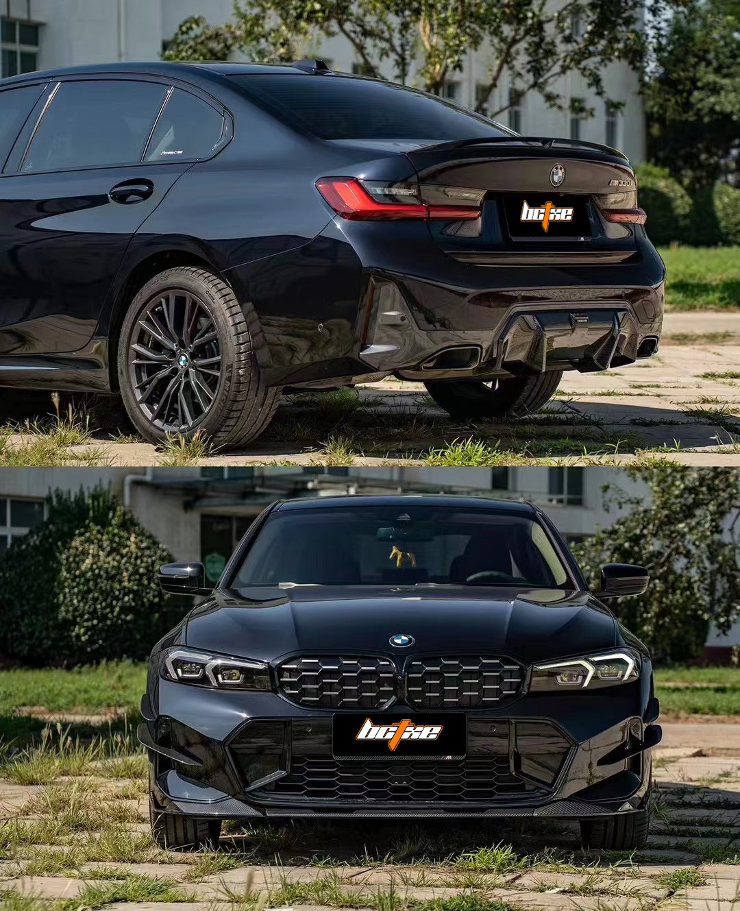 BMW 3 Series 330i (with M-package bumper, does not fit base model) M340i G20 G21 LCI 2023 2024 with Aftermarket Parts - Rear Diffuser Pre-preg Carbon Fiber from BCTXE Tuning