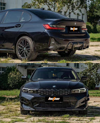 BMW 3 Series 330i (with M-package bumper, does not fit base model) M340i G20 G21 LCI 2023 2024 with Aftermarket Parts - Rear Diffuser Pre-preg Carbon Fiber from BCTXE Tuning