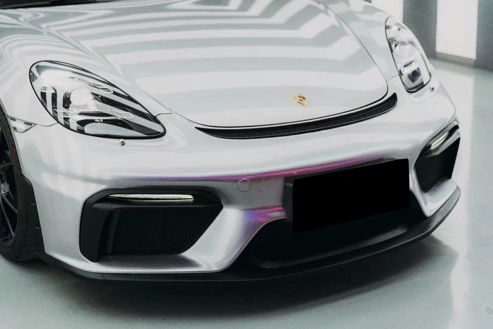 Porsche 718 982 Cayman & Boxster (Base / T / S / GTS / GT4 / Spyder) 2017 2018 2019 2020 2021 2022 2023 2024 2025 with Aftermarket Parts - GT4RS Conversion Style PP Front Bumper & Lip & Valances (with & without GT4 Logo) PP Polypropylene / Dry Pre-preg Carbon Fiber from Dupont Tech