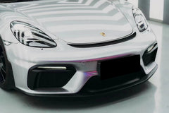 Porsche 718 982 Cayman & Boxster (Base / T / S / GTS / GT4 / Spyder) 2017 2018 2019 2020 2021 2022 2023 2024 2025 with Aftermarket Parts - GT4RS Conversion Style PP Front Bumper & Lip & Valances (with & without GT4 Logo) PP Polypropylene / Dry Pre-preg Carbon Fiber from Dupont Tech