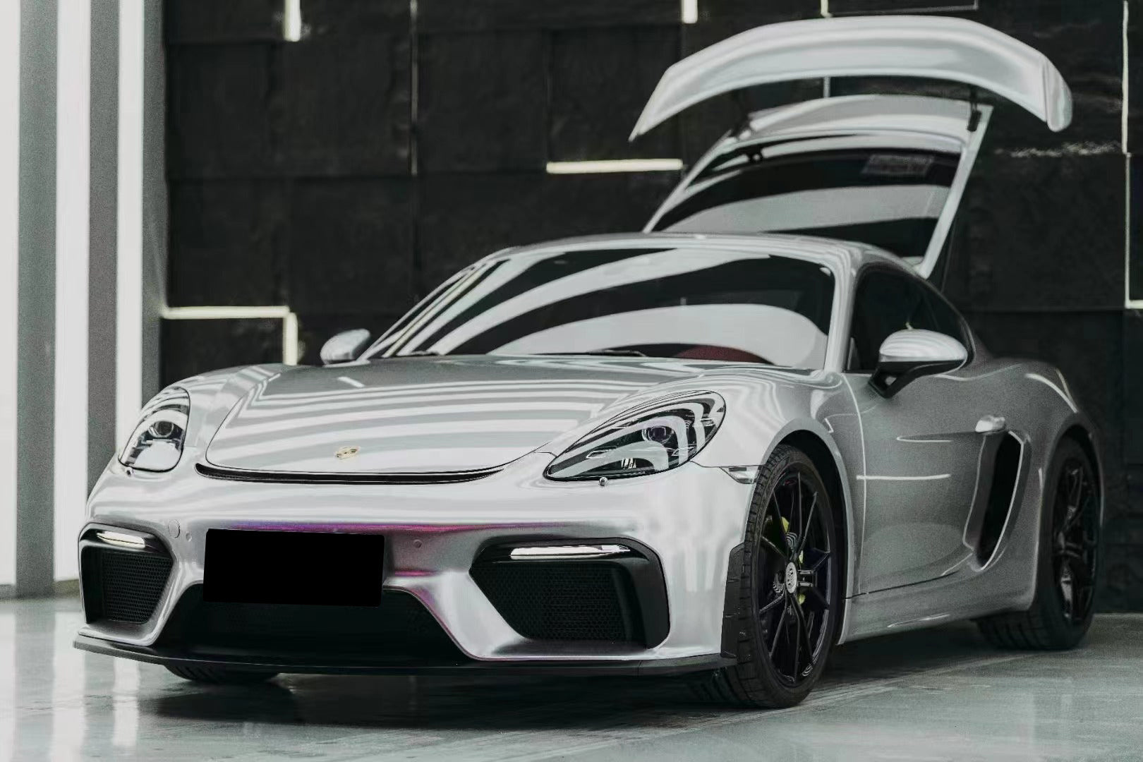 Porsche 718 982 Cayman & Boxster (Base / T / S / GTS / GT4 / Spyder) 2017 2018 2019 2020 2021 2022 2023 2024 2025 with Aftermarket Parts - GT4RS Conversion Style PP Front Bumper & Lip & Valances (with & without GT4 Logo) PP Polypropylene / Dry Pre-preg Carbon Fiber from Dupont Tech
