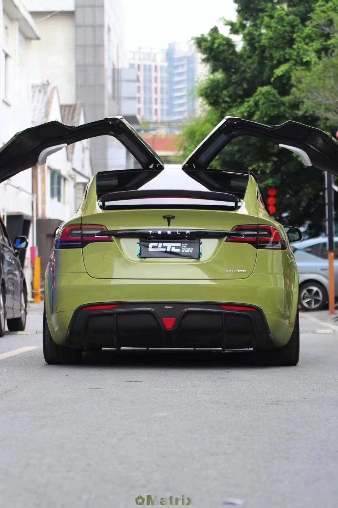 Tesla Model X P100D 100D 90D 75D 60D Performance Long Range Base 2016 2017 2018 2019 2020 2021 with Aftermarket Parts - Rear Diffuser Carbon Fiber / FRP from CMST Tuning