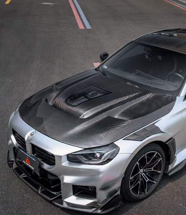 BMW M2 M2CS G87 2023-ON & 2 Series 230i M240i G42 2022-ON with Aftermarket Parts - ART Vented Transparent Glass V2 Style Hood Bonnet Double-sided Dry Pre-preg Carbon Fiber from ArmorExtend