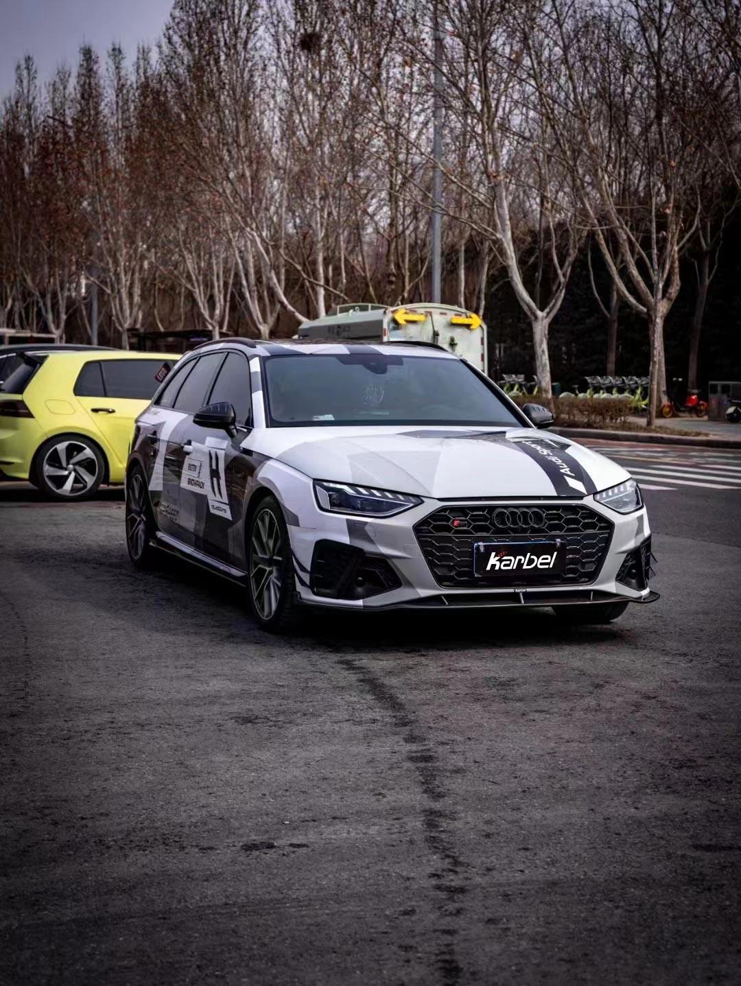 Audi S4 A4 S-line (with s-line bumper, does not fit base model) B9.5 2020 2021 2022 2023 2024 With Aftermarket Parts - Compatible with Karbel Upper Valences & Compatible with OEM Bumper Style Front Canards Pre-preg Carbon Fiber from Karbel Carbon