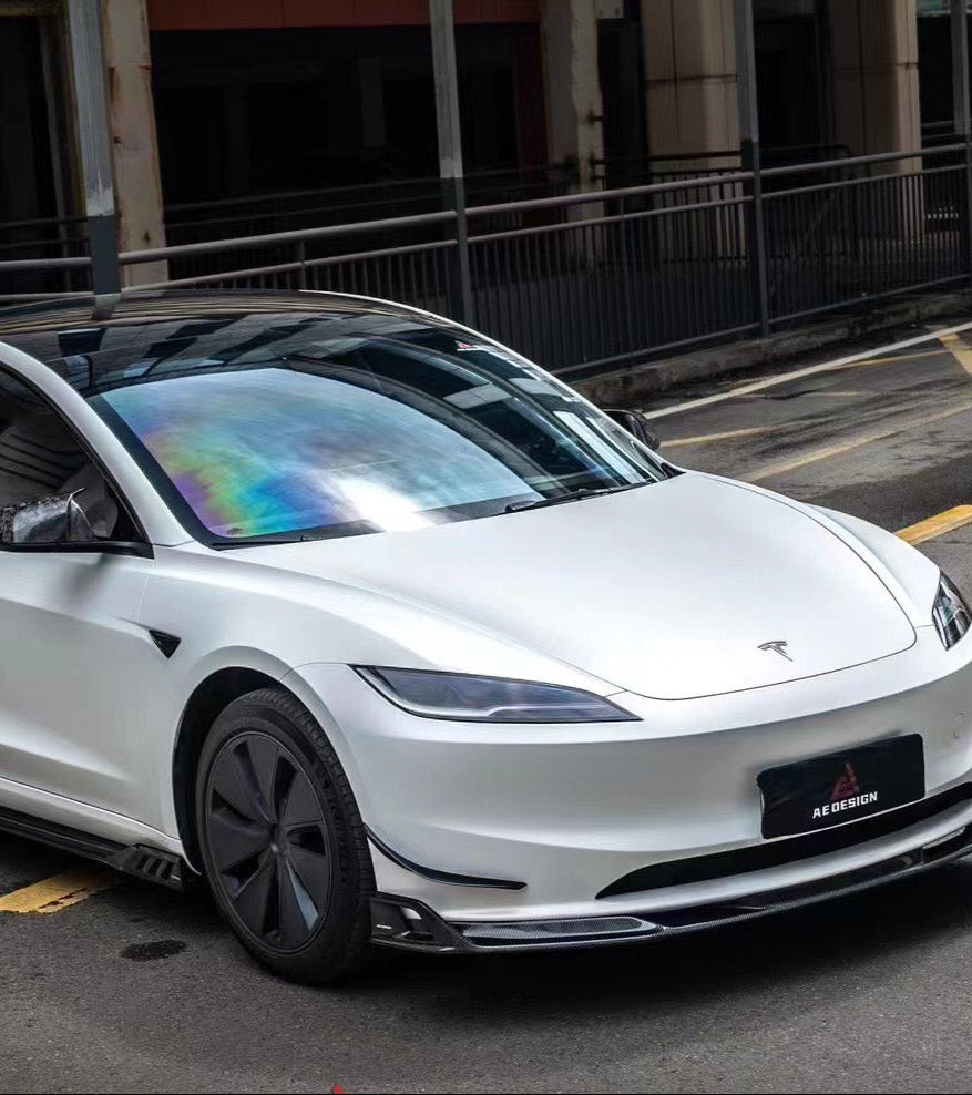 Tesla Model 3 Highland 2024-ON with Aftermarket Parts - AE Style Front Canards Carbon Fiber from?ArmorExtend