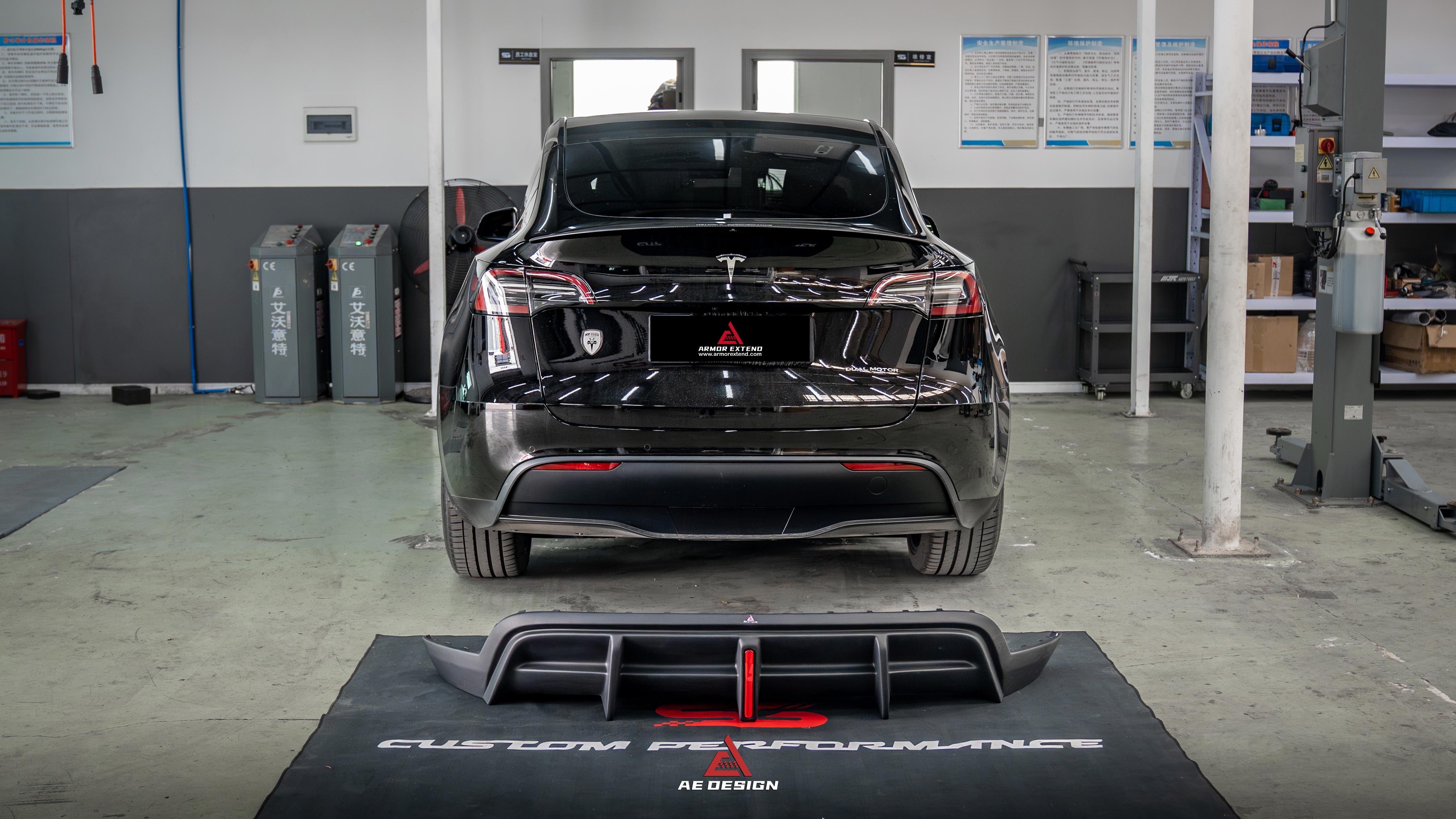 Tesla Model Y 2021 2022 2023 2024 with Aftermarket Parts - Plustic Style?Rear Diffuser ABS from ?ArmorExtend