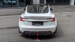 Tesla Model 3 Highland / Performance 2024-ON with Aftermarket Parts - AE Style Rear Diffuser & Canards Carbon Fiber from?ArmorExtend