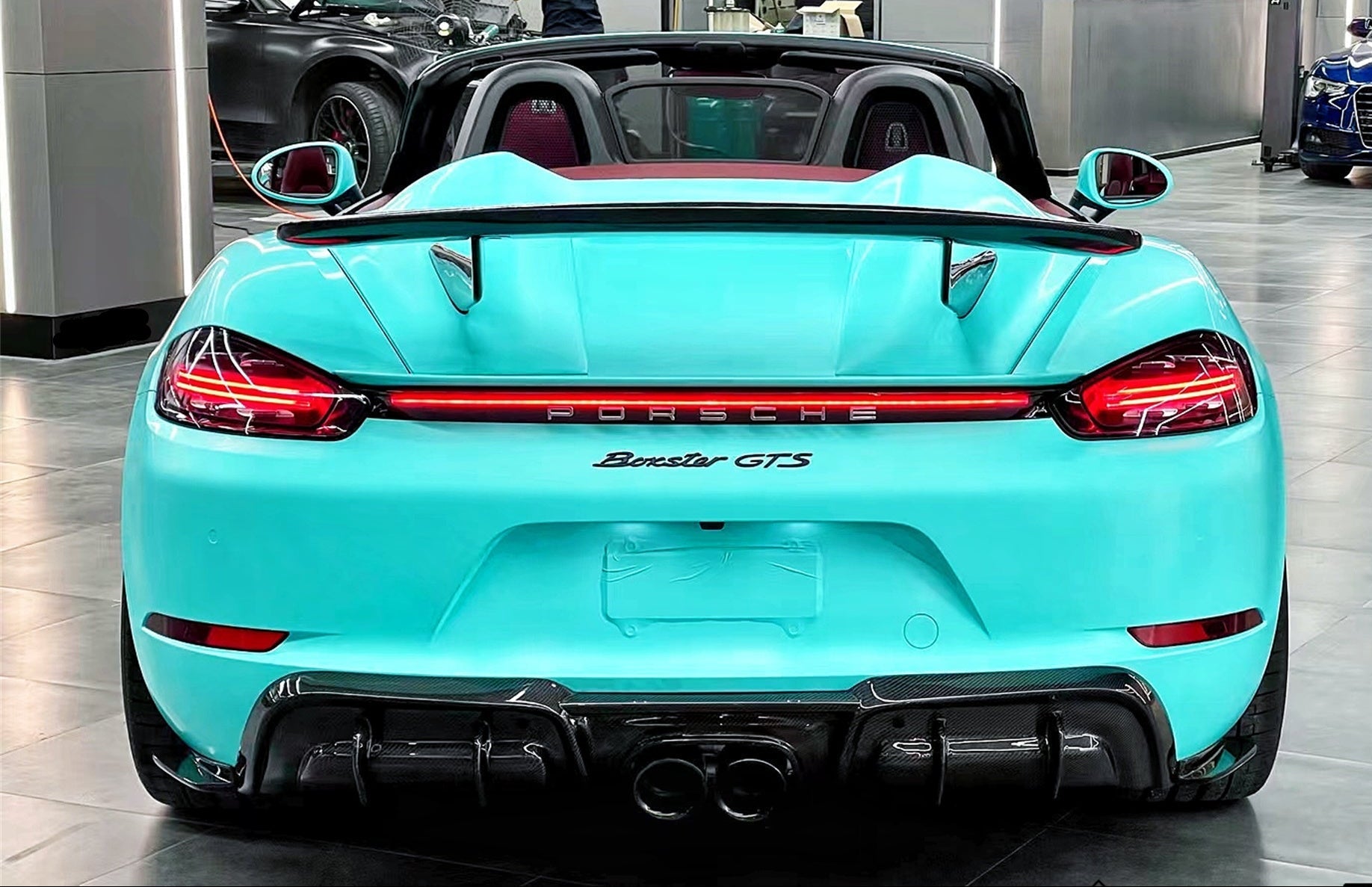 Porsche 718 Boxster Base S T GTS Convertible 2017-ON with Aftermarket Parts - Tonneau Cover and Wing Carbon Fiber from Geex Village