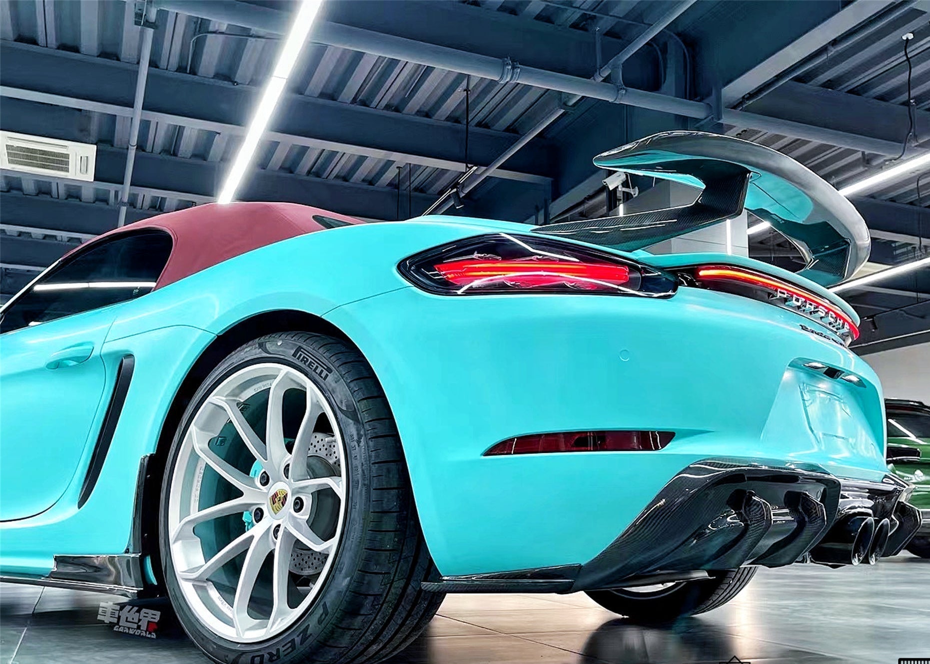 Porsche 718 Boxster Base S T GTS Convertible 2017-ON with Aftermarket Parts - Tonneau Cover and Wing Carbon Fiber from Geex Village