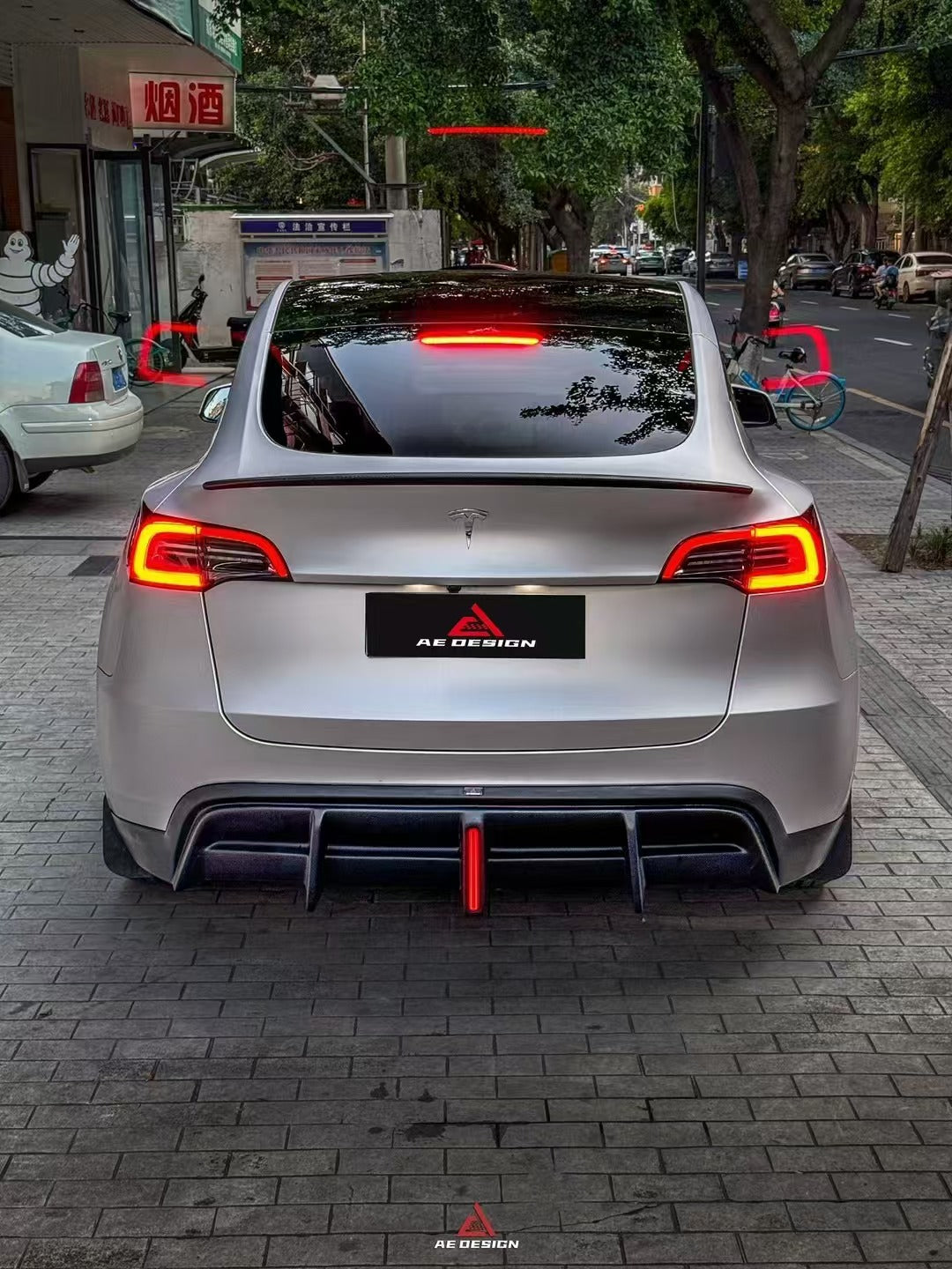 Tesla Model Y 2021 2022 2023 2024 with Aftermarket Parts - Plustic Style?Rear Diffuser ABS from ?ArmorExtend
