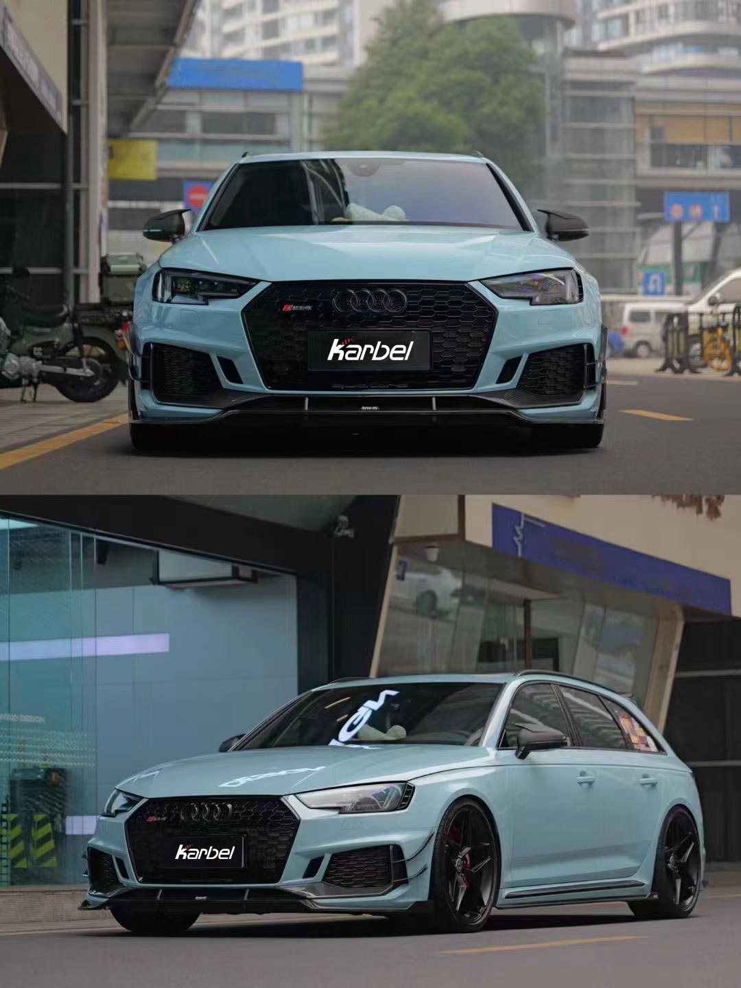 Audi RS4 B9 / B9.5 2018 2019 2020 2021 2022 2023 2024 with Aftermarket Parts - Front Canards Pre-preg Carbon Fiber from Karbel Carbon